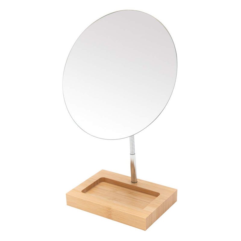 YEAKE Flexible Gooseneck Bamboo Vanity Makeup Mirror,360Â°Rotation 8" Large Frameless Vanity Mirror Folding Portable Table Desk Mirror with Stand Bathroom Shaving Make Up Mirrors Round - Image 2